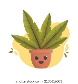 Indoor potted plant with cute expression, vector illustration, cute, pot, plant,
