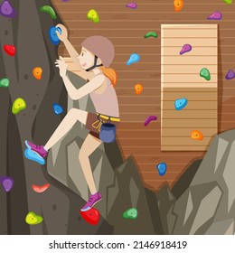 Indoor rock climbing gym illustration