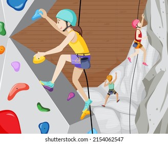 Indoor rock climbing gym illustration