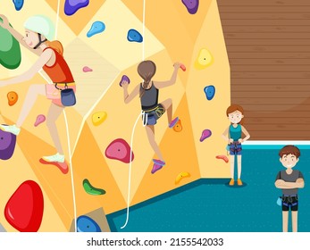 Indoor rock climbing gym illustration