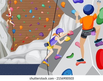 Indoor rock climbing gym illustration