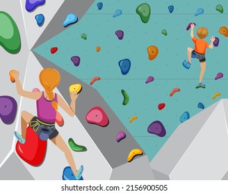 Indoor rock climbing gym illustration