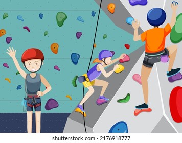 Indoor rock climbing gym illustration