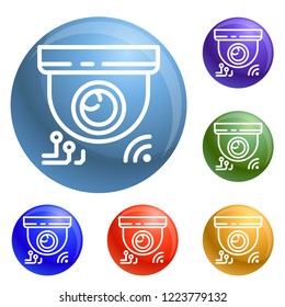Indoor security camera icons set vector 6 color isolated on white background
