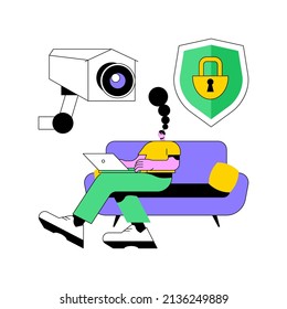 Indoor security system abstract concept vector illustration. Smart house installation, mobile application, control center, smartphone operated home security system, door lock abstract metaphor.