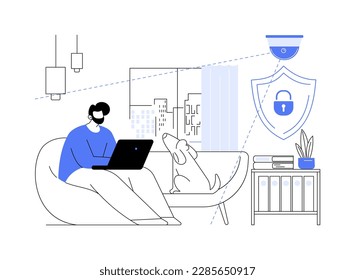 Ilustración vectorial de concepto abstracto del sistema de seguridad interior. Instalación de una casa inteligente, aplicación móvil, centro de control, sistema de seguridad doméstica operado por smartphone, metáfora abstracta de cerradura de puerta.