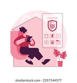 Indoor security system abstract concept vector illustration. Smart house installation, mobile application, control center, smartphone operated home security system, door lock abstract metaphor.