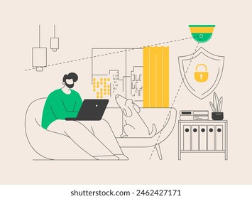Indoor security system abstract concept vector illustration. Smart house installation, mobile application, control center, smartphone operated home security system, door lock abstract metaphor.