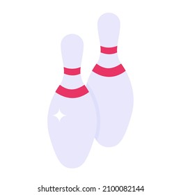 Indoor skittles game, isometric icon of bowling pins 

