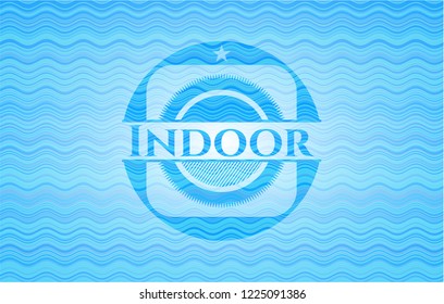 Indoor sky blue water wave badge background.