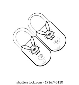 indoor slippers hand icon with rabbit draw isolated on white background. Vector