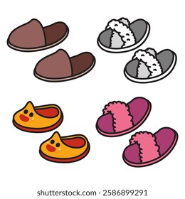 Indoor slippers vector cartoon set isolated on a white background.