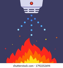 indoor smoke detector. put out the fire with water. flat vector illustration.