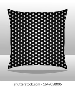 Indoor Square Pillow Design With Black/White Dots Graphic Line Vector.