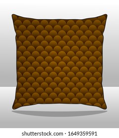 Indoor Square Pillow Design With Brown Fish Scales Graphic Line, Sublimation Printed Vector