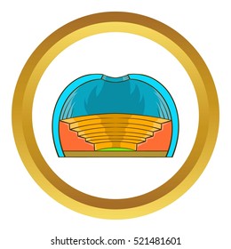 Indoor stadium vector icon in golden circle, cartoon style isolated on white background