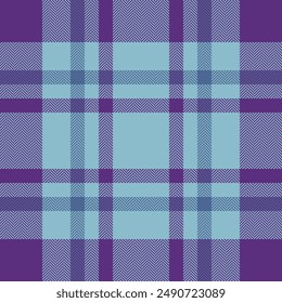 Nahtlose Vektorgrafik aus Indoor-Textil, saubere Textur zur Musterprüfung. Anzug Stoff Tartan kariert Hintergrund in Cyan und Violett Farbpalette.