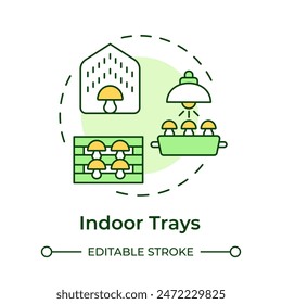 Indoor trays multi color concept icon. Mushroom cultivation technique. Indoor farming. Climate control. Round shape line illustration. Abstract idea. Graphic design. Easy to use in article