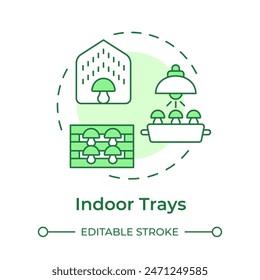 Indoor trays soft green concept icon. Mushroom cultivation technique. Indoor farming. Climate control. Round shape line illustration. Abstract idea. Graphic design. Easy to use in article