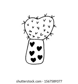 Indoor vector flower cactus painted in one line style black on white background