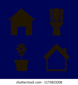 indoor vector icons set. with flower pot, home and toilet in set