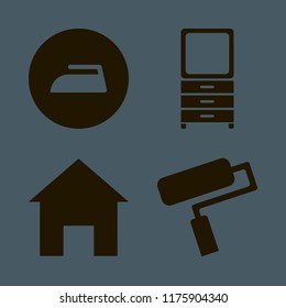 indoor vector icons set. with home, dresser mirror, paint roller and iron in set