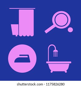 indoor vector icons set. with iron, bathroom, ping pong and bathroom shower in set