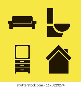 indoor vector icons set. with sofa, home, dresser mirror and toilet in set