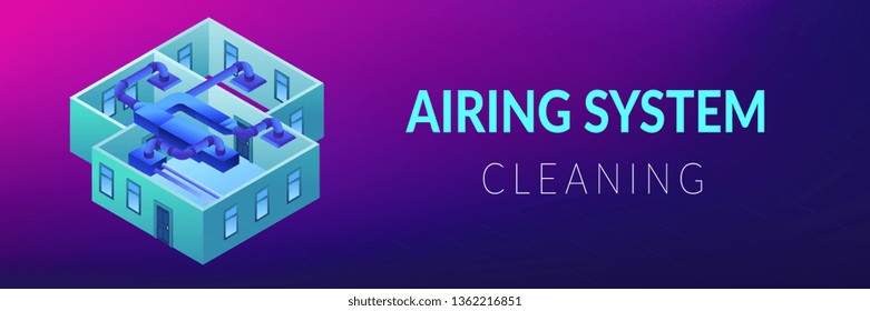 Indoor ventilation system pipes in the apartment  Ventilation system  energy recovery ventilation  airing system cleaning concept  Isometric 3D banner header template copy space 