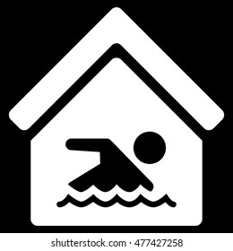 Indoor Water Pool icon. Vector style is flat iconic symbol, white color, black background.