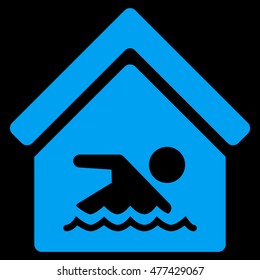 Indoor Water Pool icon. Vector style is flat iconic symbol, blue color, black background.