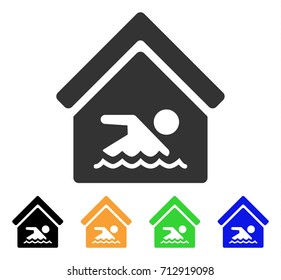 Indoor Water Pool icon. Vector illustration style is a flat iconic indoor water pool symbol with black, gray, green, blue, yellow color variants. Designed for web and software interfaces.