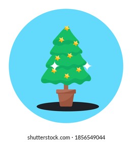 Indoor xmas tree icon design, flat icon of evergreen tree 