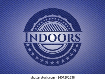Indoors badge with denim texture. Vector Illustration. Detailed.