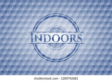 Indoors blue emblem with geometric pattern background.