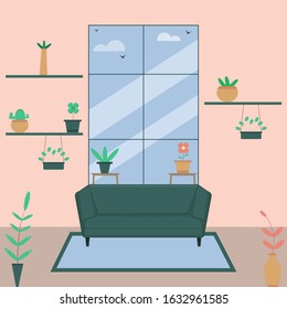 indoors with green plants window flat art