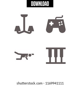indoors icon. 4 indoors vector set. gamepad, piano, chandelier and yoga icons for web and design about indoors theme