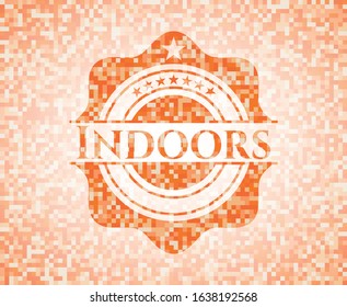 Indoors orange tile background illustration. Square geometric mosaic seamless pattern with emblem inside.