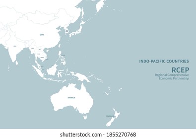 Indo-Pacific countries. RCEP countries vector map.