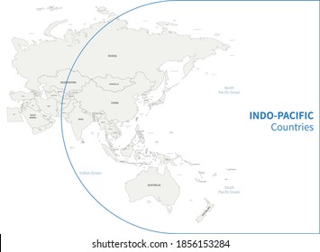 Indo-Pacific country map. RCEP countries vector map.