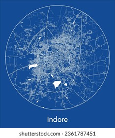 Indore India Asia City Map blue print round Circle vector illustration