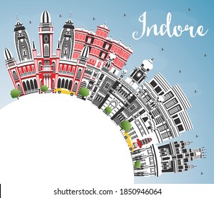 Indore India City Skyline with Gray Buildings, Blue Sky and Copy Space. Vector Illustration. Business Travel and Tourism Concept with Historic and Modern Architecture. Indore Cityscape with Landmarks.