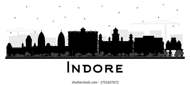 Indore India City Skyline Silhouette with Black Buildings Isolated on White. Vector Illustration. Business Travel and Tourism Concept with Historic and Modern Architecture. Indore Cityscape.