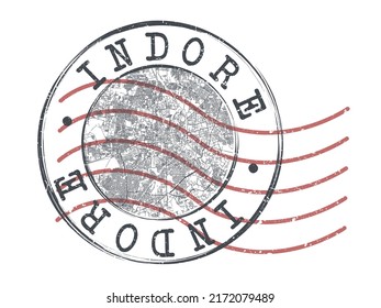 Indore, Madhya Pradesh, India Stamp Map Postal. Silhouette Seal Roads and Streets. Passport Round Design. Vector Icon. Design Retro Travel National Symbol.