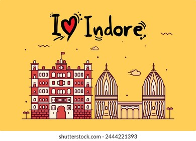 Indore skyline, detailed silhouette. Trendy vector illustration, linear style