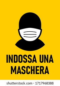 Indossa Una Maschera ("Wear a Face Mask" in Italian. Instruction Icon. Vector Image.