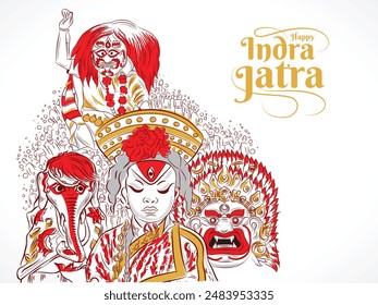 Indra Jātrā, also known as Yenyā Punhi is the biggest religious street festival in Kathmandu, Nepal. Vector design template with illustration.