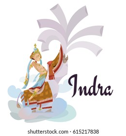 Indra sitting on elephant hindu gods Invitation cards Dawali Holiday vector illustration