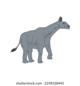 Indricotherium Paraceratherium hornless rhinoceros. Grey dino extinct animal, dinosaur isolated big cartoon animal. Vector ancient dinosaur rhinoceros