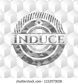 Induce grey badge with geometric cube white background